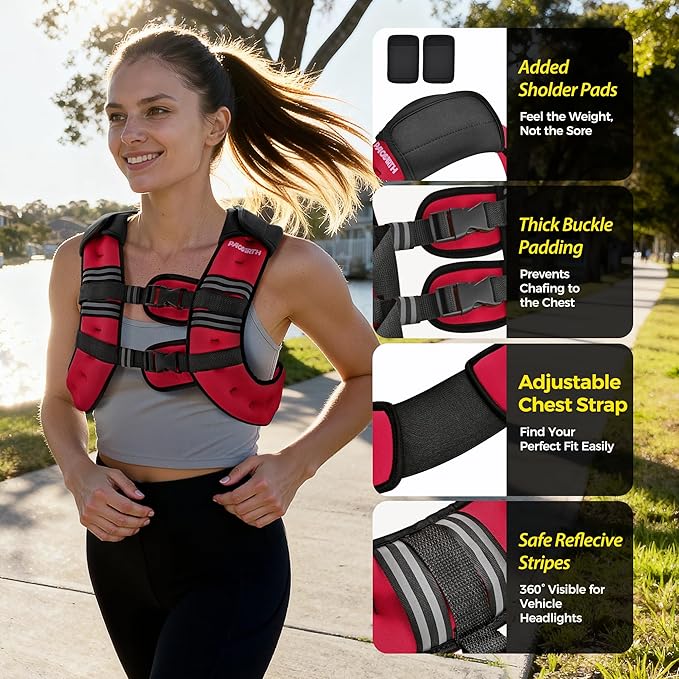 PACEARTH Weighted Vest,6lb/8lb/10lb/12lb/16lb/20lb/25lb/30lb Weight Vest with Reflective Stripe, Body Weight Vests for Women, Men, Weight Loss Workout, Strength Training, Running, Walking, Jogging