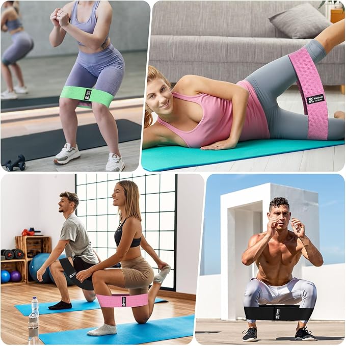 Booty & Resistance Bands – 3 Level Non-Slip Fabric Exercise Bands for Legs & Glutes, Women & Men, Squats, Hip Thigh Training, Yoga, Pilates, Home Workout