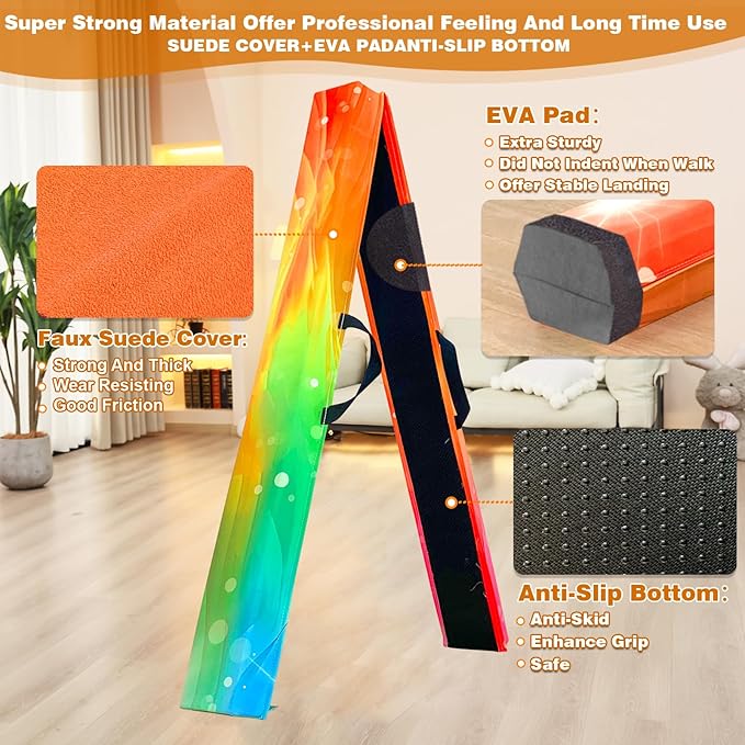 MARFULA 6 FT / 8 FT / 9 FT Folding Gymnastics Beam Foam Balance Floor Beam - Extra Firm - Suede Cover - Anti Slip Bottom with Carry Bag for Kids/Adults Home Use