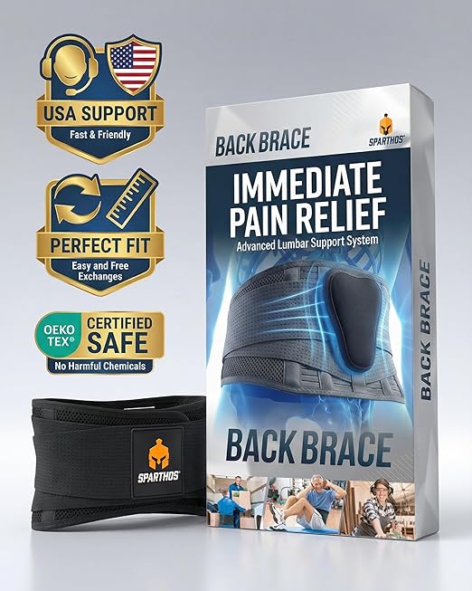 Sparthos Back Brace for Lower Back Pain - Immediate Relief from Sciatica, Herniated Disc, Scoliosis - Breathable + Lumbar Support Pad - For Men & Women - Fits 31–38″ Waist (Small, Check Size Chart)