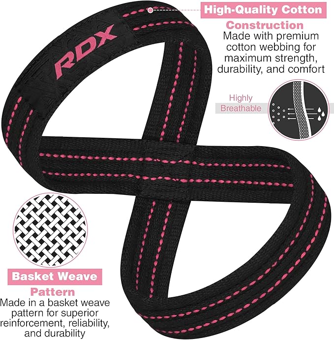 RDX Weight Lifting Straps Figure 8, Anti Slip Strap with Cuffs Wrist Support for Gym Workout Deadlift Powerlifting Bodybuilding Weightlifting, Fitness Strength Training, Hand Bar Grip for Men