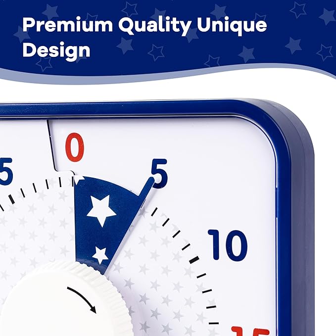 TWENTY5 SEVEN Countdown Timer 7.5 inch; Patriotic 60 Minute 1 Hour Visual Timer, Classroom Teaching Tool Office Meeting, Mechanical Magnetic Countdown Clock for Kids Exam Time Management, Blue