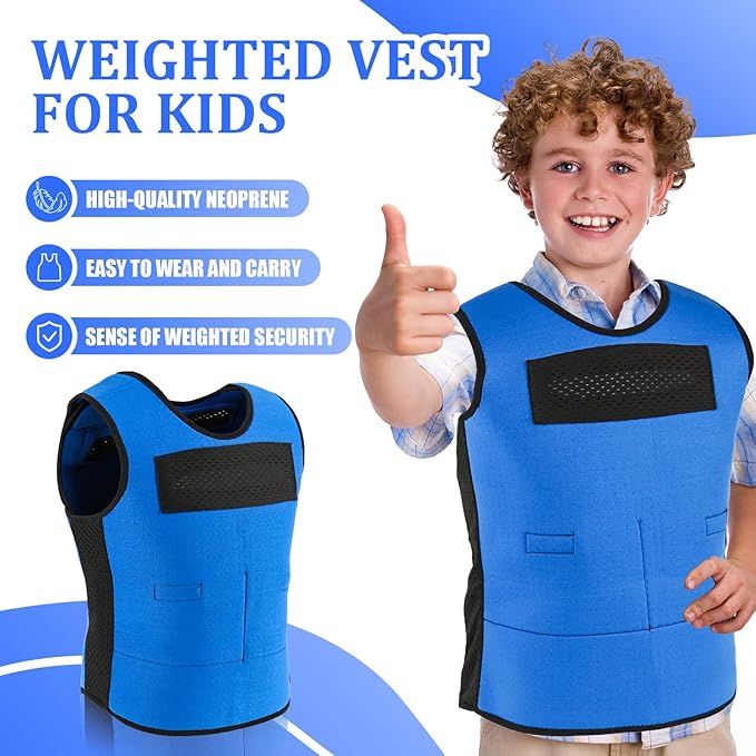 Weighted Vest for Kids, Adjustable Compression Vest for Children, Compression Vest for Child with ADHD and Autism Includes 6 Removable Weights, Medium, Ages 5-9