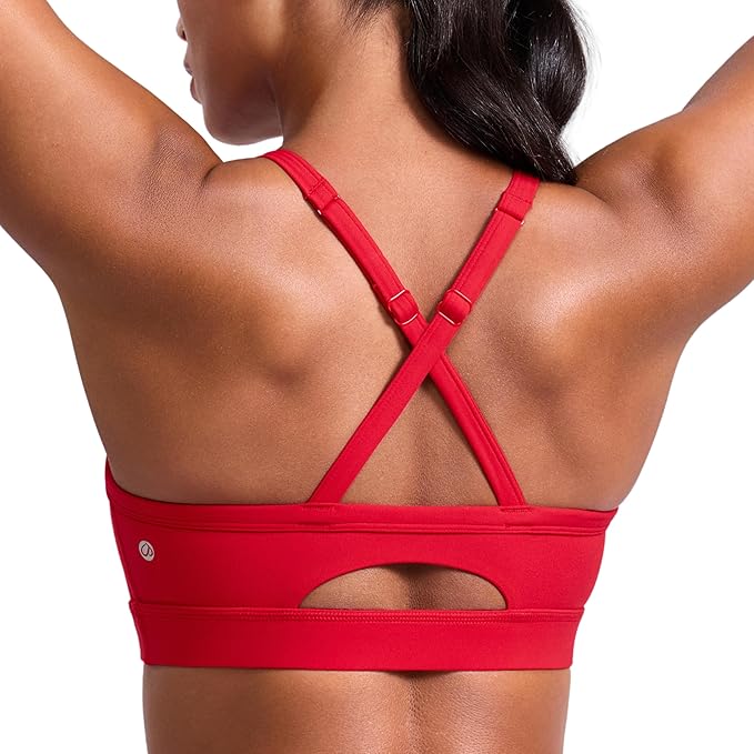 CRZ YOGA Butterlift Cut-Out Cross Back Sports Bras for Women - Medium Impact Adjustable Thin Straps Pilates Padded Gym Tops