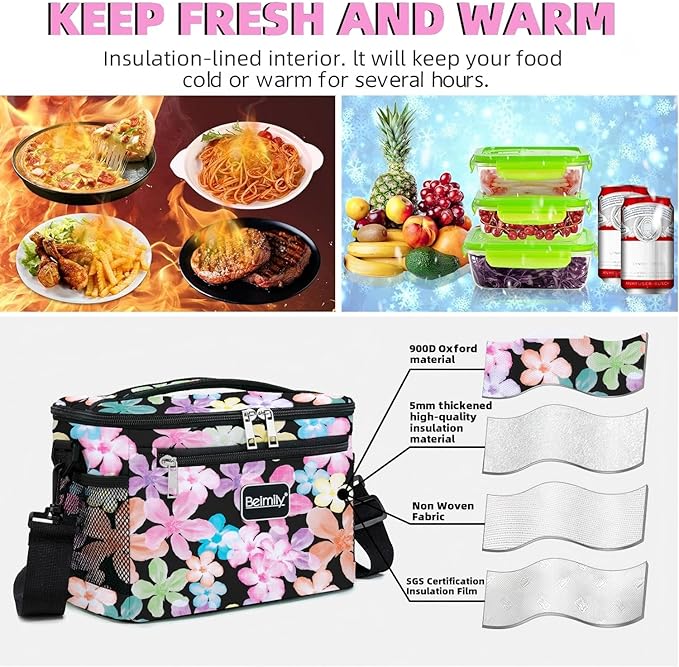 BEIMILY Small Insulated Lunch Bag Women/Men,Reusable Soft Sided Small Lunch Box Soft Sided,Leakproof Cooler Bag for Work,Travel, Fitness, Picnic with Adjustable Shoulder Strap for Adults