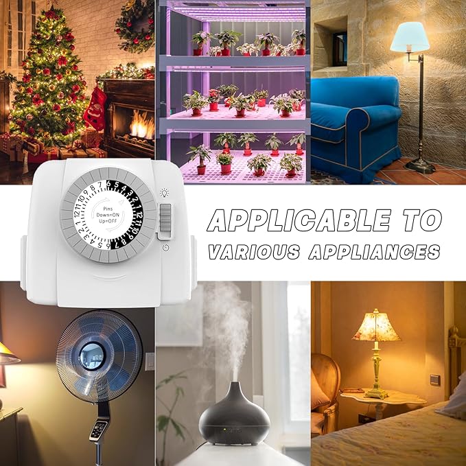 TiFFCOFiO Indoor Mechanical Outlet Timer, 3 Prong Timers for Electrical Outlets, 24-Hour Programmable Plug in Light Timer, ETL Listed (2 Outlets,1 Pack)