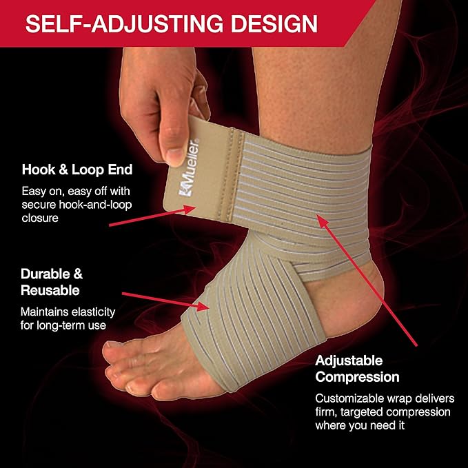 MUELLER Sports Medicine All-Purpose Support Wrap for Men and Women, Adjustable Compression for Joint and Muscle Support, Beige