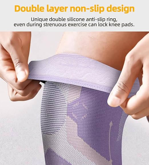 Knee Braces 2-Pack - Compression Sleeves for Men & Women, Knee Pain Relief for Arthritis, Meniscus Tear, Running, Gym, Basketball - Purple XL(Check Sizing)