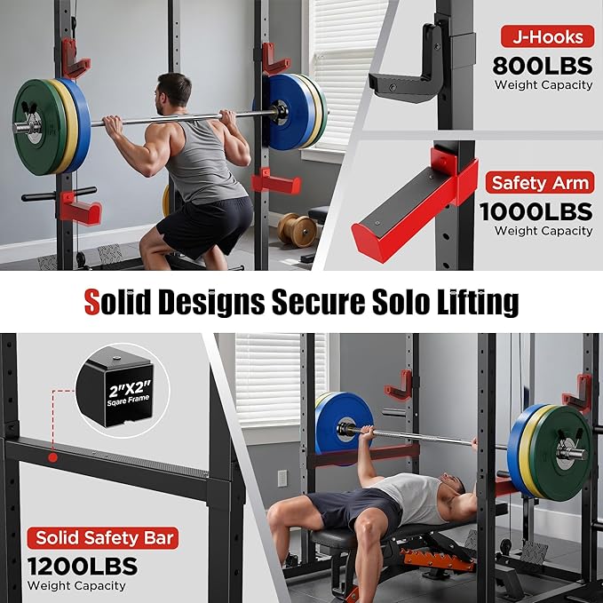 Sportsroyals Squat Rack, LAT Power Cage, Power Rack Multi-Function with Pulley System and Training Attachments for Home Gym