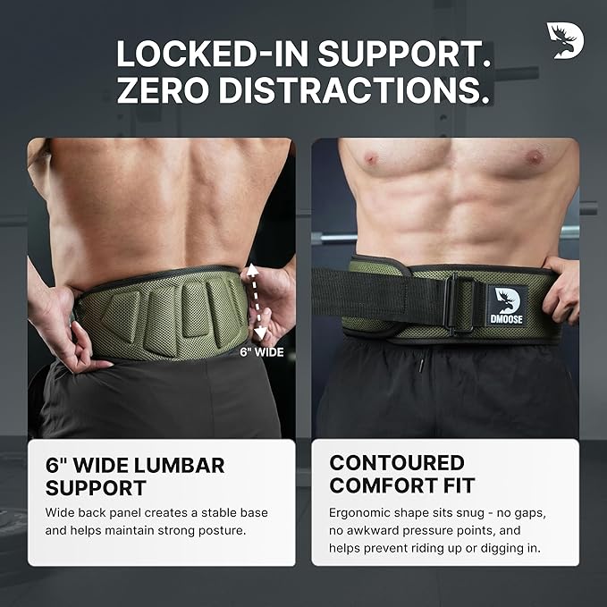 DMoose Fitness Weight Lifting Belt for Squats, Deadlift & Intense Workout - 6" Adjustable Fit Auto Lock Weightlifting Belt for Men & Women - Neoprene Gym Belts for Stability & Lumbar Back Support