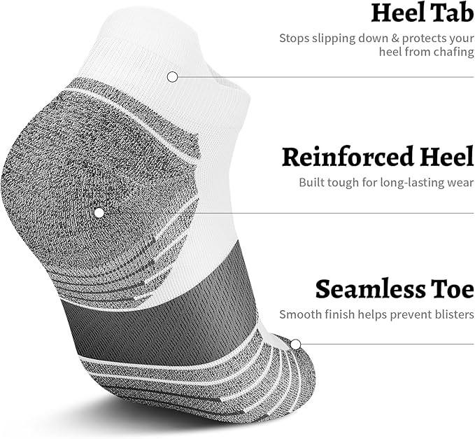 PAPLUS Compression Running Socks Women (6 Pairs), Ankle Athletic Socks Low Cut with Arch Support