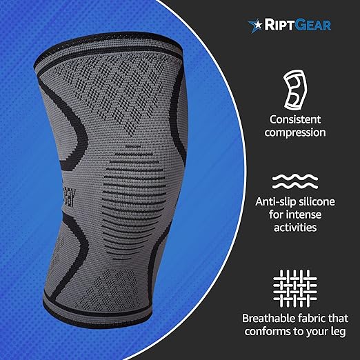 RiptGear Knee Compression Sleeve - Braces for Knee Pain - Compression for Arthritis, Meniscus Tear, Running, Walking - Support for Women and Men - Sleeves Weightlifting (XX-Large, Gray (1 Pack))