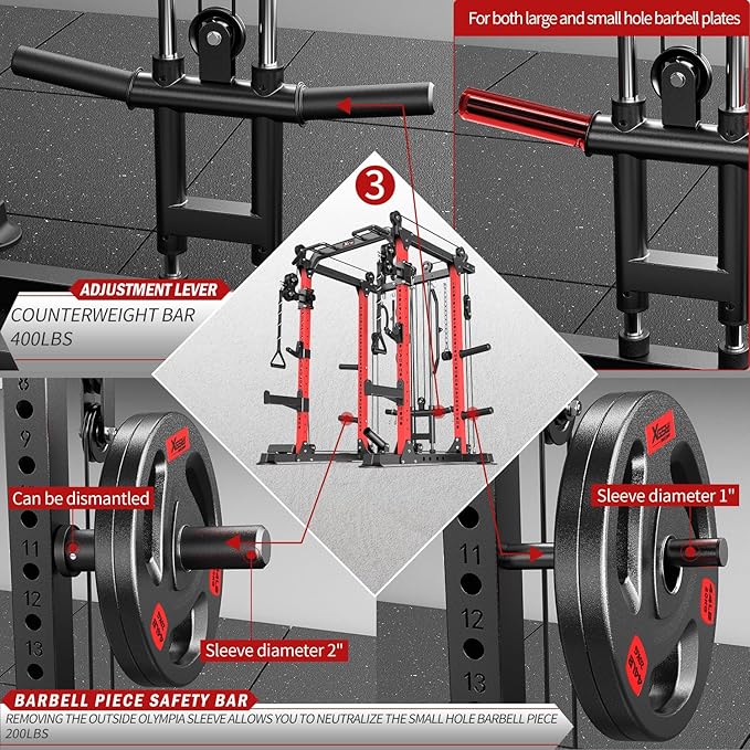 Power Cage Multi-Function Power Rack with Cable Crossover System,1500 LBS Capacity Squat Rack with Weight Bench,for Home Gym
