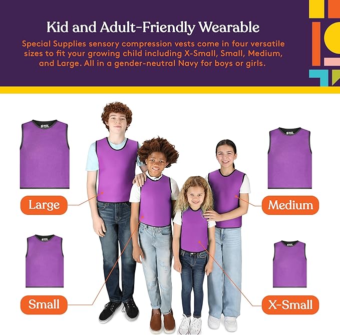 Special Supplies Sensory Compression Vest Deep Pressure Comfort (Purple, Small)