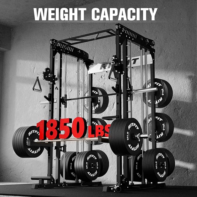 RitFit M1 Pro Smith Machine with Cable Crossover System, Multi-Function Squat Rack Power Cage for Home Gym, Power Rack and Packages