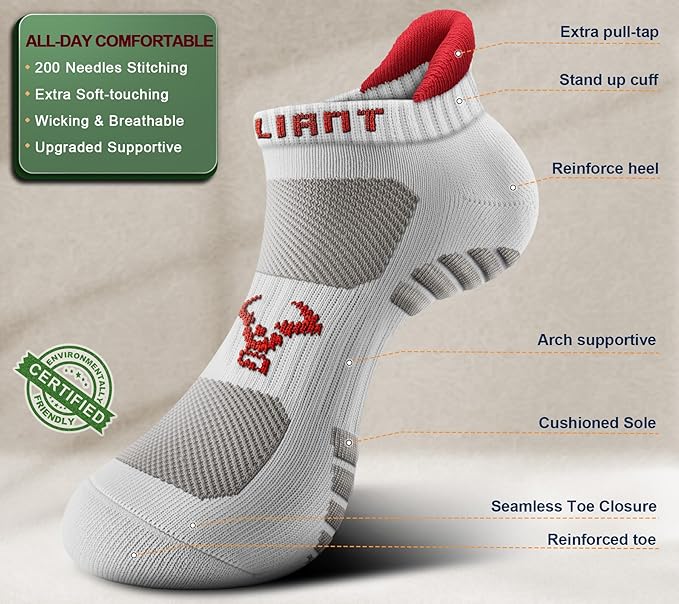 BULLIANT Men Running Socks,Active Ankle Socks No Show For Men With Cushioned Footbed Arch Support Breathable Wicking