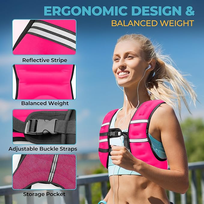 Weighted Vest, 8lb/12lb/16lb/20lb Weight Vest with Reflective Stripes for Men Women, Two Adjustment Straps for Workout, Strength Training, Running, Fitness, Muscle Building, Weight Loss