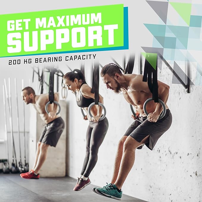 Elite Sportz Gymnastic Rings - Exercise Ring Set for Total Body Strength Training & Pull Ups w/Secure Buckles & Straps - 2 Non Slip Olympic Rings, Indoor Workout Equipment for Kids & Adults