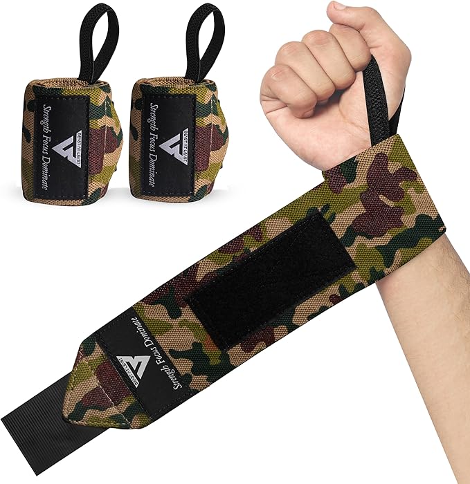 Weight Lifting Wrist Wraps – 18” Cotton Wrist Support with Thumb Loop – Gym Straps for Workout Powerlifting Weightlifting Fitness Strength Training, Stiff Wrist Straps