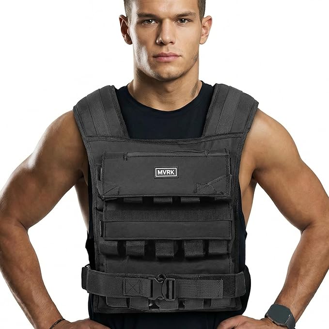 MVRK Weighted Vest for Men – Heavy Duty Rucking & Strength Training Vest with Removable Iron Weights, Adjustable 15–100lbs, No-Bounce Design for Calisthenics, HIIT & Functional Fitness