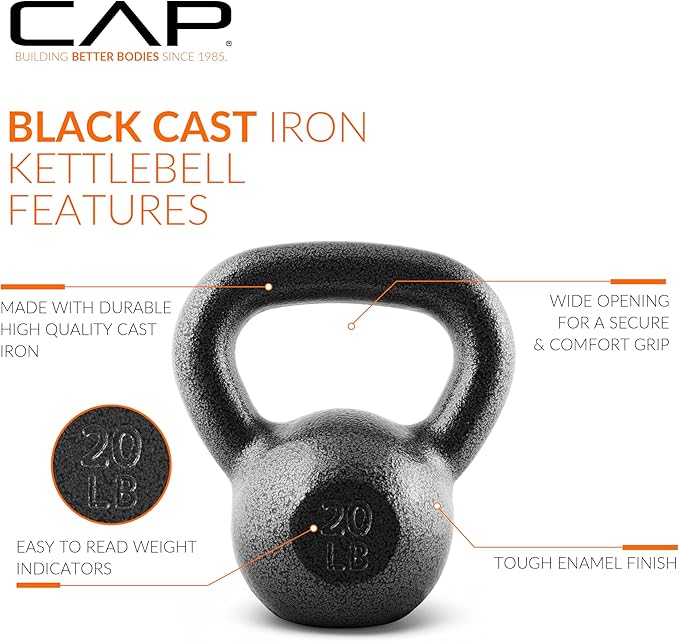 CAP Barbell Cast Iron Kettlebell - Coated Options, Singles and Sets, Multiple Weight Choices