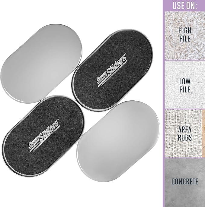 Super Sliders4744095N Reusable XL Heavy Furniture Sliders for Carpet- Quickly and Easily Move Any Item, 9-1/2" x 5-3/4' Gray (4 Pack)