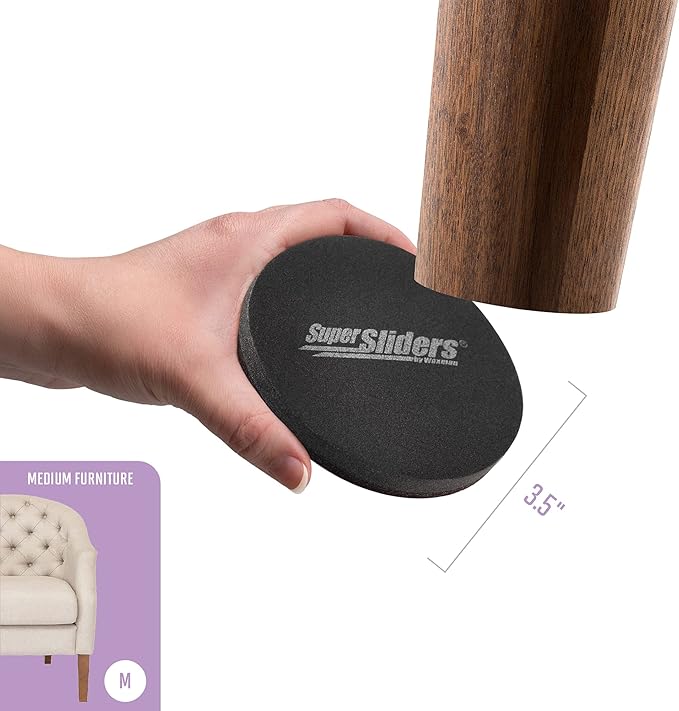 Super Sliders 3 1/2" Round Reusable Furniture Sliders or Movers for Hardwood to Move Mid-Sized Items, Beige (16 Pack)