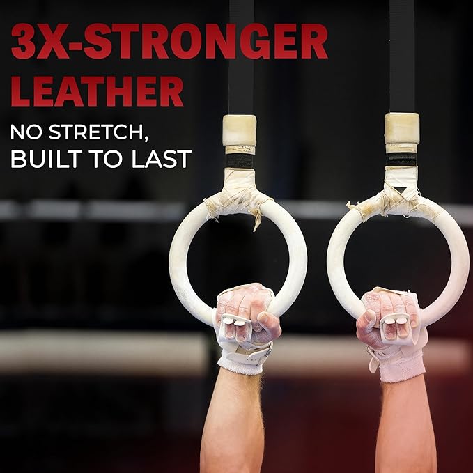 Reisport Protec Ring Gymnastics Grips for Men - Triple Strength Leather Hand Grips for Gymnastics Rings - Gymnastics Equipment & Accessories for Advanced Gymnasts