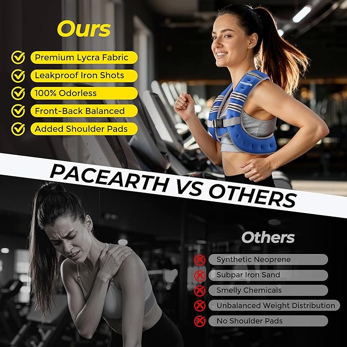 PACEARTH Weighted Vest,6lb/8lb/10lb/12lb/16lb/20lb/25lb/30lb Weight Vest with Reflective Stripe, Body Weight Vests for Women, Men, Weight Loss Workout, Strength Training, Running, Walking, Jogging