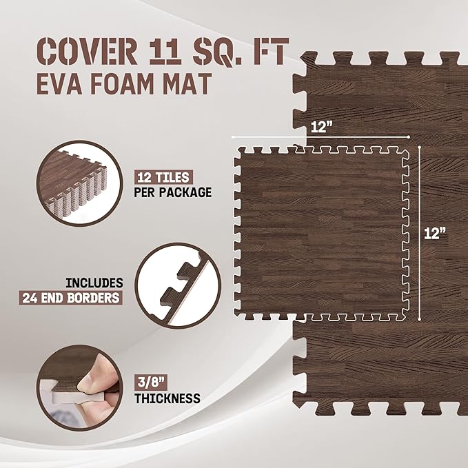 Yes4All EVA Interlocking Mats, Puzzle Floor Tiles, Foam Floor Padding with Border for Furniture, Home Space, Living Room, Garage 11,22,32 SQFT