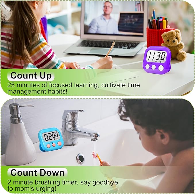 Digital Timer for Kids Teacher Supplies Classroom Timer for Study Learning Management Kitchen Work Exercise-4Pack Blue Green Orange Purple