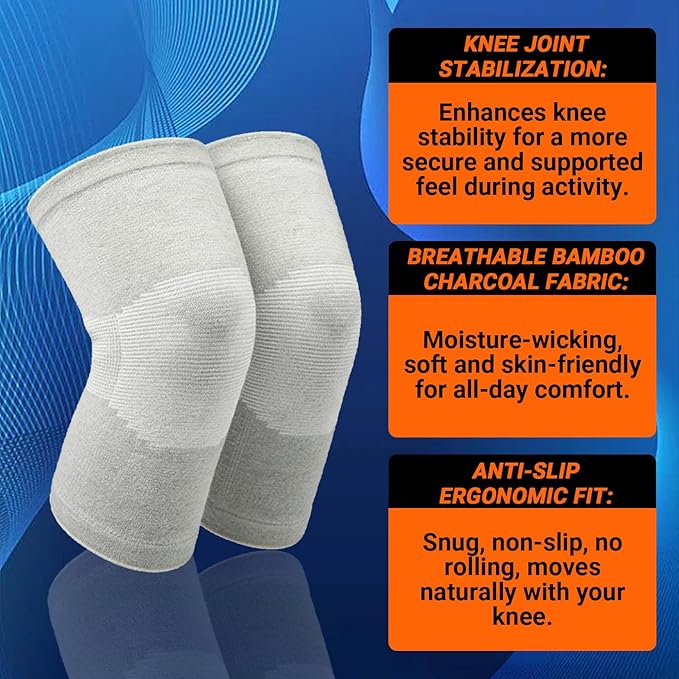 Knee Sleeves For Women Bamboo Pair Compression Leg Brace Pain Arthritis Plus Size Wraps Relief Running Sleeping Under Soft Elastic Vendas Para Rodillas Protector Gym Mujer Rodilleras Weightlifting(Black,Medium)