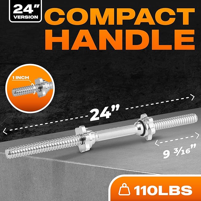 Yes4All Threaded Dumbbell Handles, Build Your Own Secure 14/16/18/24 Inch Dumbbell Bar Pair, Fit 1”–1.15” Plates Adjustable for Strength Progress, Non-Slip Star-Lock Collars, Tight Grip