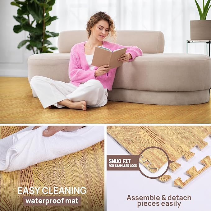 Yes4All EVA Interlocking Mats, Puzzle Floor Tiles, Foam Floor Padding with Border for Furniture, Home Space, Living Room, Garage