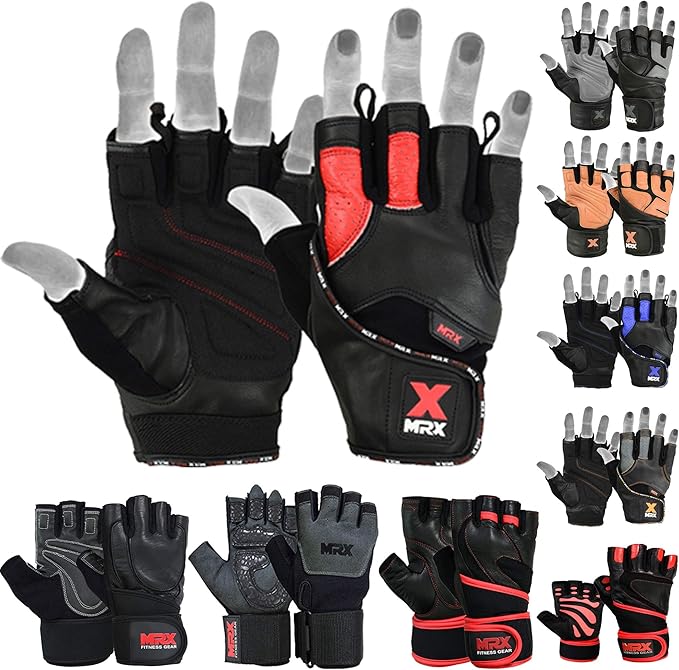 MRX Weight Lifting Pro Level Gloves with 18 Inches Long Wrist Strap Gym Workout Exercise & Fitness in