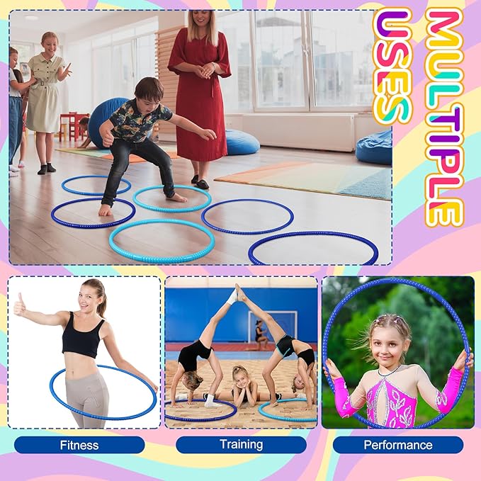 Sratte 8 Pcs Color Hoop Detachable Adjustable Exercise Ring Plastic Hoop for Gymnastics Dog Agility Equipment Party Decor, 4 Colors