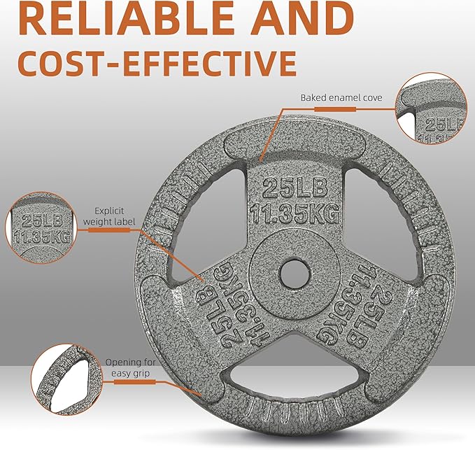 Fitvids 1 Inch Standard Barbell Weight Plates, 2.5 LB to 45 LB Plates for Home Gym Strength Training, Triple-handle Design