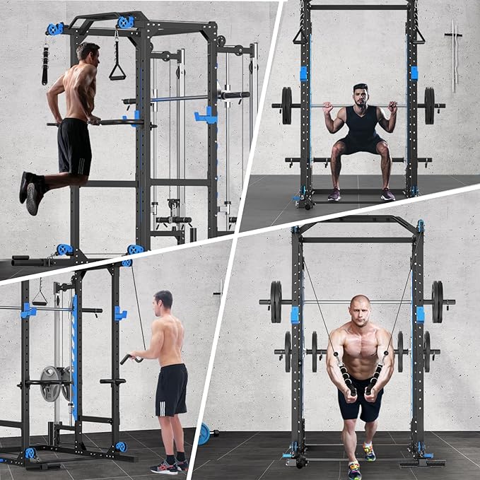 ULTRA FUEGO Power Cage with Cable Crossover/Smith Machine System LAT-Pull Down System Power Rack Squat Rack Training Attachments for Home Gym