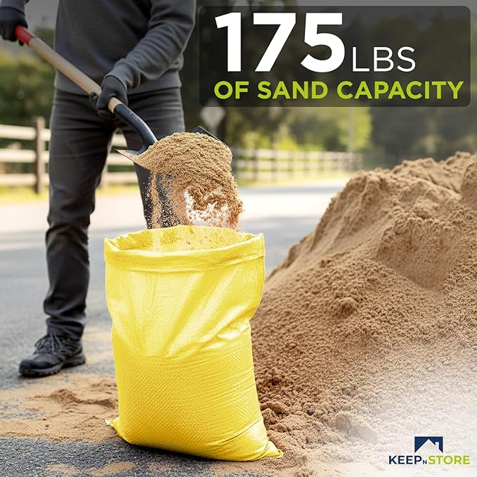 Heavy Duty Sand Bags Pack of 5, Bright Yellow Empty Sandbags with Built-In Ties, Woven Polypropylene UV Protection 1600 Hours, Fillable Bags for Flood Control, Weight, 36x48 inches, 175 Pounds Volume