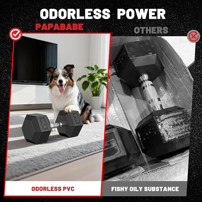PAPABABE HEX Dumbbell Set 2.5-125lb, Rubber Encased Home Gym Dumbbells, Exercise & Fitness Weights Dumbbells for Women & Men, Hand Weight for Strength Training