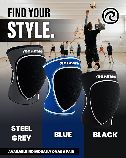 Rehband Knee Pads for Volleyball, Handball & Indoor Sports, Neoprene Knee Sleeve Protector, Comfortable & Snug Fit, Shock-absorbing Sports Knee Pads Unisex, Colour:Black, Size:X-Large