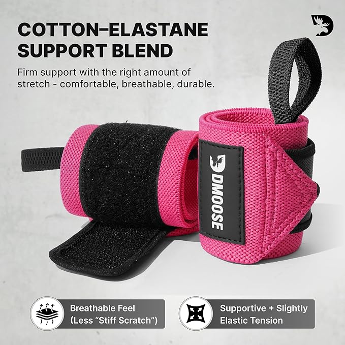 DMoose Fitness Wrist Wraps for Weightlifting 18" - Heavy Duty Gym Wrap with Hand Thumb Loop for Support & Pain Relief, USPA Approved Powerlifting, Weight Lifting Wrist Straps for Men & Women Work Out