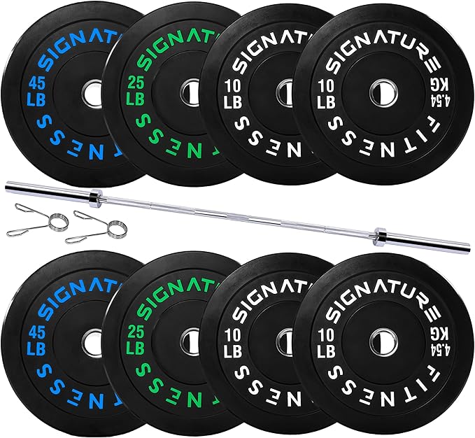 Fitvids 2-Inch Olympic Rubber Weight Plates Sets, Bumper Plates Set with Barbell for Strength Training, 180-390 Lbs Multiple Options