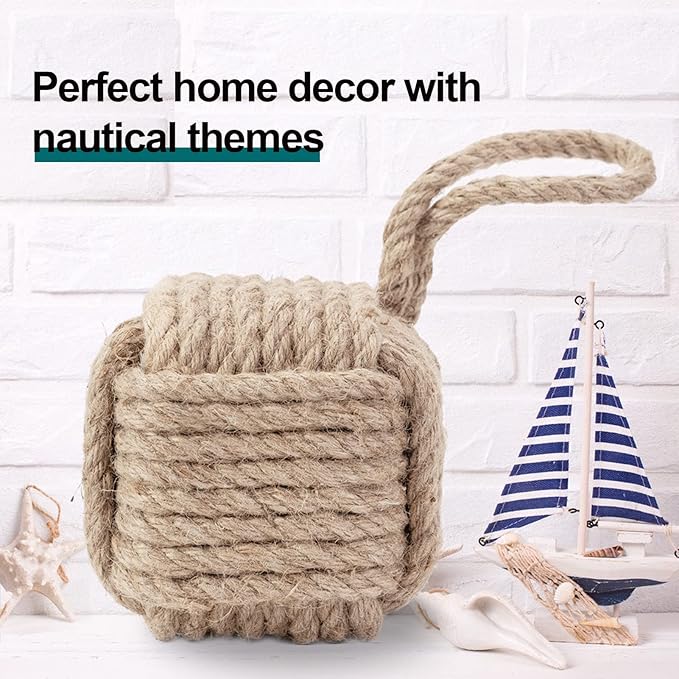 Marwood Rope Knot Door Stops Decorative Nautical Door Stopper Handmade with Handle, Jute Weighted Interior Doorstop Sailor Knot for Door and Window - Square (5" x5”, 4.4lbs)