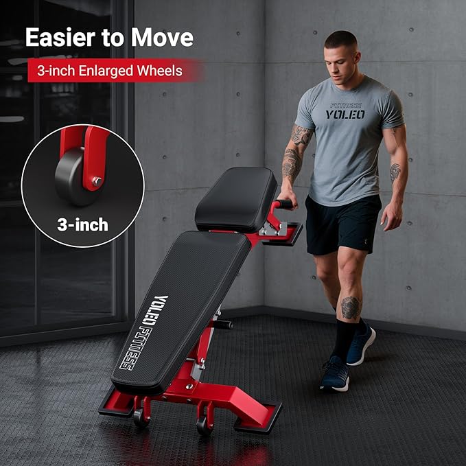 YOLEO Commercial Adjustable Weight Bench - MAX 2315LBS Heavy Duty Workout Bench for Home Gym, Flat/Incline/Decline Bench Press 2.4" Thick Pad (6-Step Assembly)