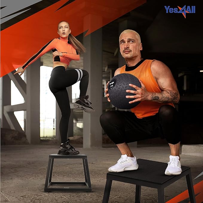 Yes4All Metal Plyo Box, Steel Plyometric Box - Sturdy, Anti-Slip, and Perfect for Home Gym Workouts - Combo 12in + 18in