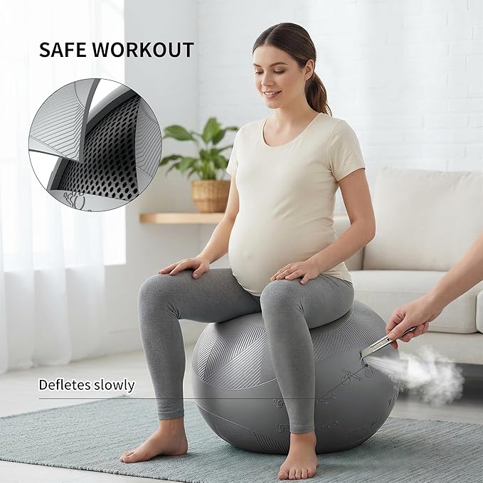 Extra Thick Yoga Ball with Training Instruction, Anti-Burst Slip Resistant Exercise Ball with Pump for Pilates,Physical Therapy,Pregnancy Stability,Birthing Ball 22in 26in 30in