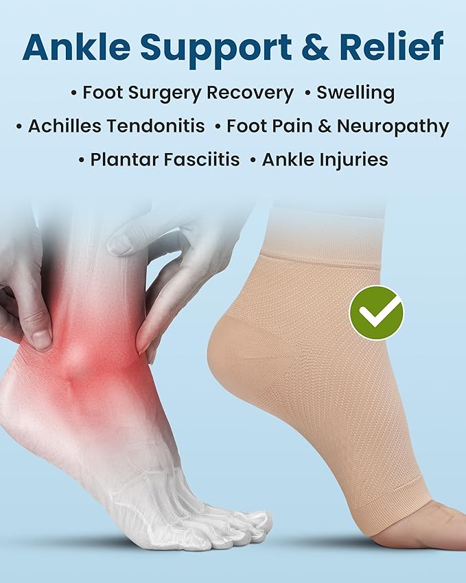 KEMFORD Ankle Compression Sleeve - 1-Pair, Plantar Fasciitis Braces - Open Toe Compression Socks for Swelling, Sprain, Neuropathy, Arch Support for Men and Women