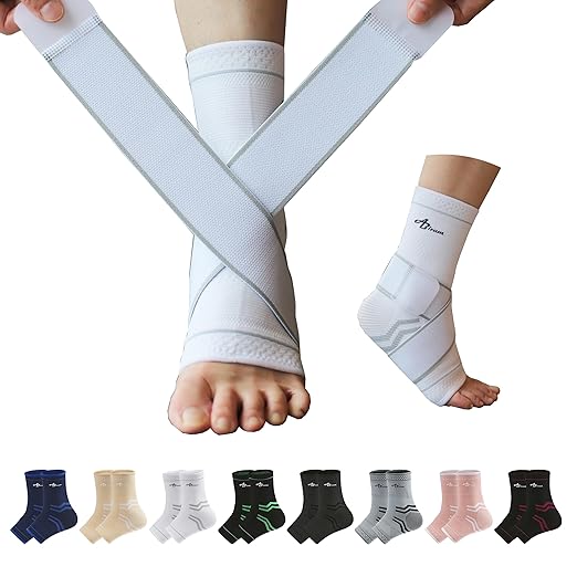 ABIRAM Ankle Brace for Men & Women - Adjustable Compression Sleeve with Wrap, Ion-Matrix Support for Sprained Ankle, Plantar Fasciitis, Achilles Tendonitis Relief - Breathable Gear for Running, Sports