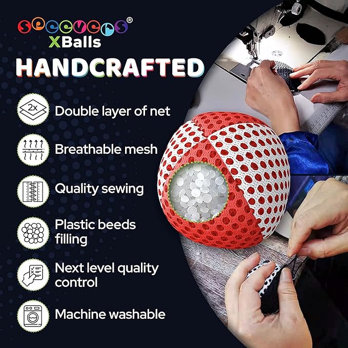 speevers Juggling Balls for Beginners and Professionals Set of 3, 14 Colors Available, 2 Layers of Net and Carry Case, Xballs Juggling Balls (Red - White, 3.2 oz)